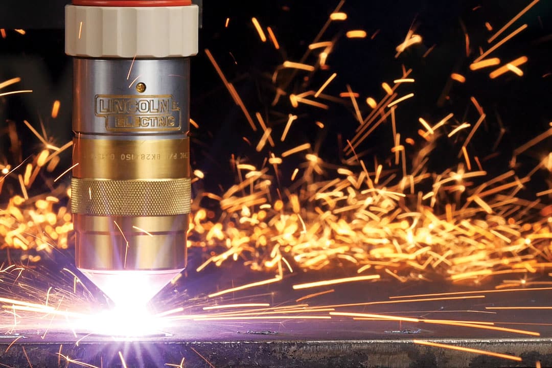 A plasma cutter cutting a component for large tooling or parts for the energy and power generation industry