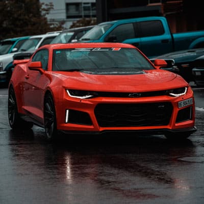 A red Chevy Camaro